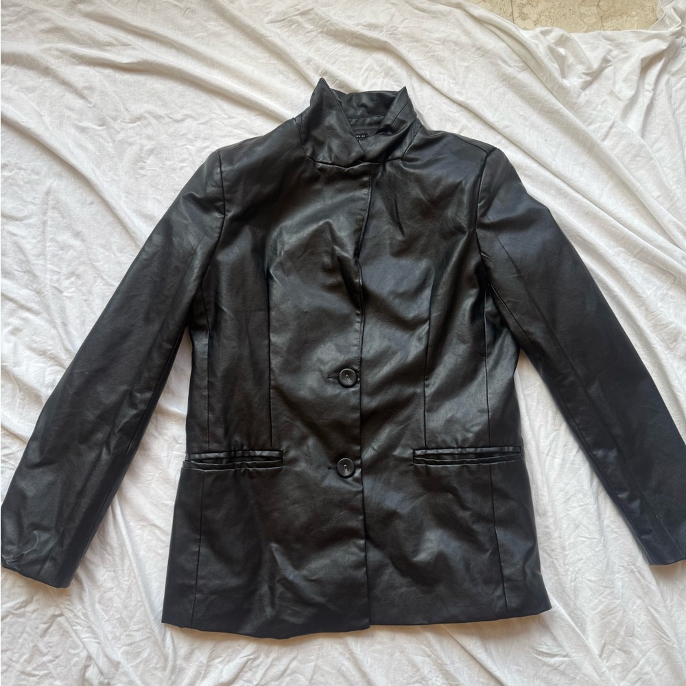 Shein Black Women's faux leather blazer coat Jacket